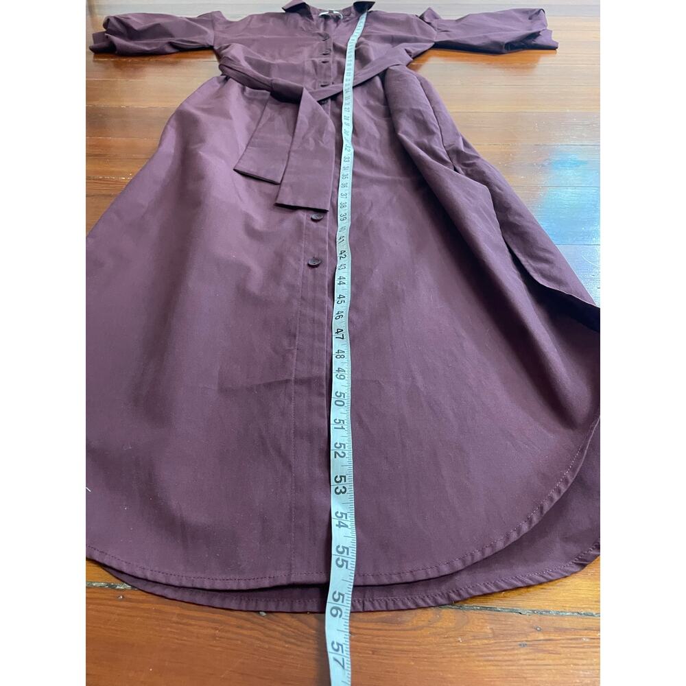 Brochu Walker XS Burgundy Maxi Shirt Dress Balloon Sleeve Belted Luxury - Picture 10 of 10